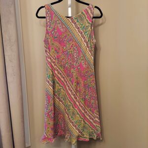 Paisley Pencil Dress Size 6 Ruffle Hem Feminine Girly Preppy 90s Sleeveless